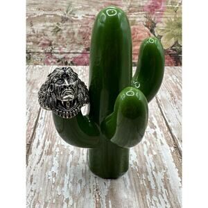 Sterling Silver 925 American Indian Chief Warrior Ring